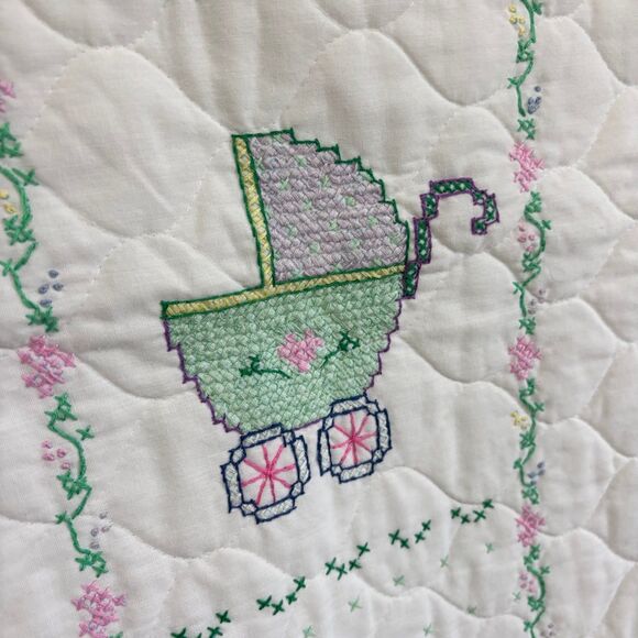 Vintage Cross Stitch Now I Lay Me Down To Sleep Wall Hanging Quilted Blanket - Picture 5 of 12